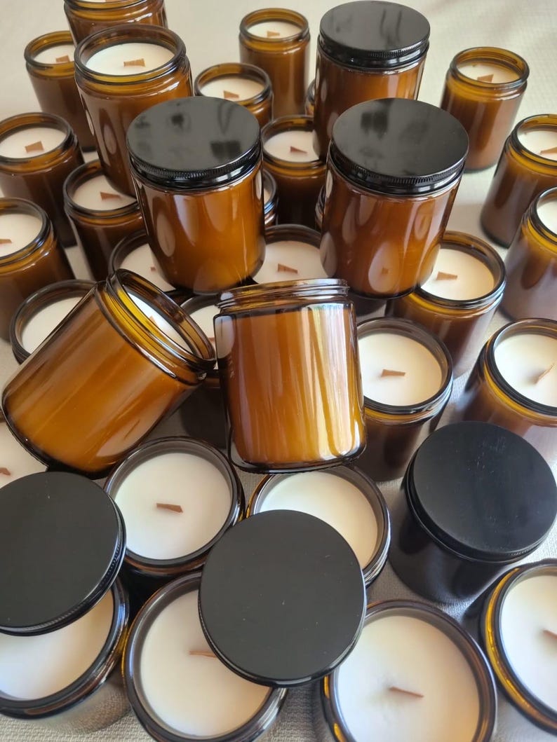 Hand-poured Soy Wax Candles: Amber Jar Scented Candle, Wedding Favors ...
