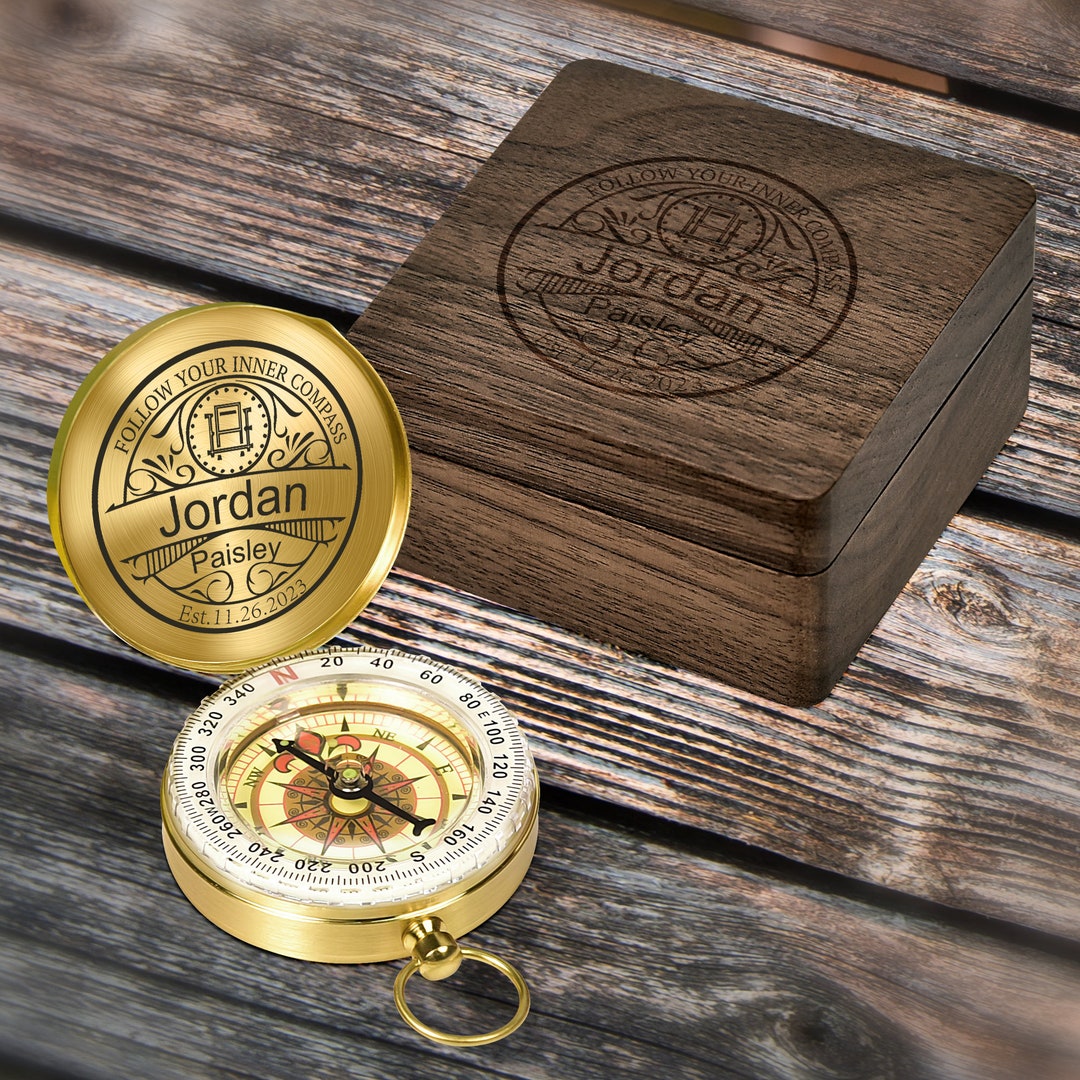 Engraved Compass With Keepsake Box,personalized Working Sundial Compass