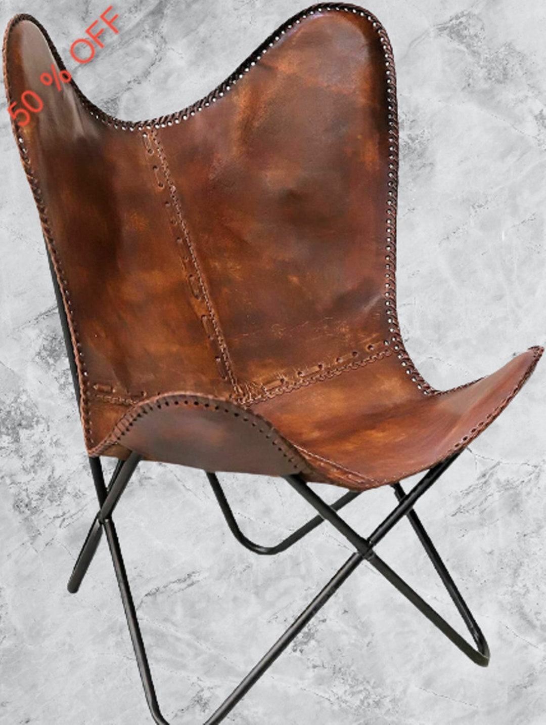 Leather Butterfly Chair Folding Iron Frame Easy to Assemble Etsy