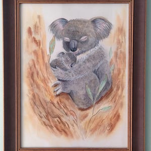 Koala acquerellati "Koalas Tenderness" su carta a grana fine, dipinto originale 42 cm × 29,7 cm