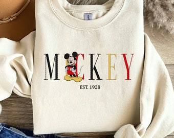 Custom Embroidered Mickey Mouse Sweatshirt, Disney Characters Embroidery Crewneck Sweater, Gift for Her Him, Best Day Ever, Disneyland Trip