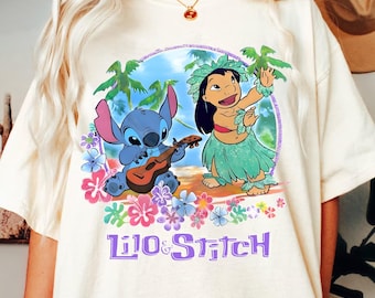 Vintage Y2K Lilo and Stitch Hawaii Shirt, Disney Ohana Means Family Tee, Cute Pastel Vacation Tshirt, Disneyland Family Matching Trip Outfit