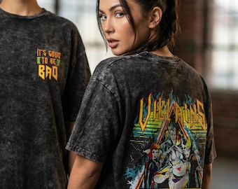 Camiseta de dos caras con villanos de Disney vintage "Es bueno ser malo", colores cómodos, camiseta lavada de Úrsula, Reina Malvada, Maléfica y Hades, viaje a Disneyland