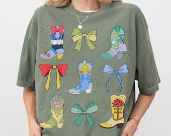 Botte de cow-girl princesse coquette Disney noeud chemise Belle Aurora Tian, t-shirt princesse Disney, voyage en famille Disneyworld Disneyland assorti