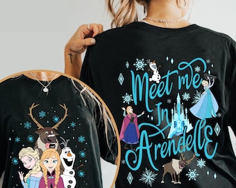 Two Sided Elsa Anna Olaf Sven Meet Me In Arendelle Comfort Colors Shirt, Retro Frozen Disney Washed T-shirt, Magic Kingdom, Disneyland Trip