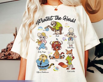 Chemise personnages Disney Zootopia Protect The Herd, Judy Hopps, Nick Wilde, chemise Priscilla, Disneyworld Voyage en famille Disneyland