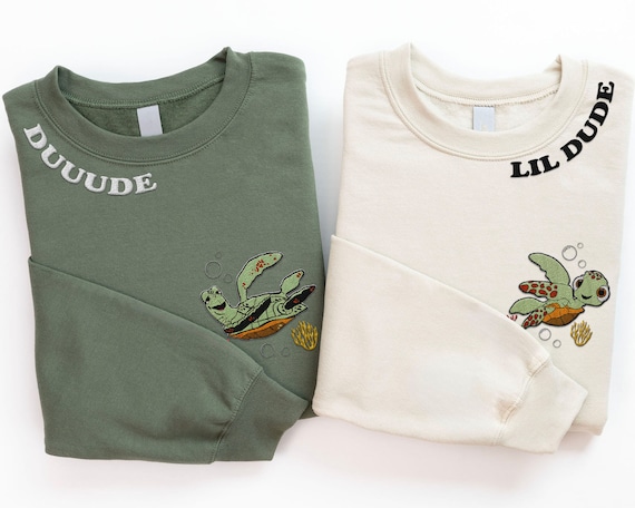 Embroidered Finding Nemo Father Son Crush And Squirt Turtle Matching Sweatshirt,  Dad Embroidery Shirt, Father's Day, Gift For Papa