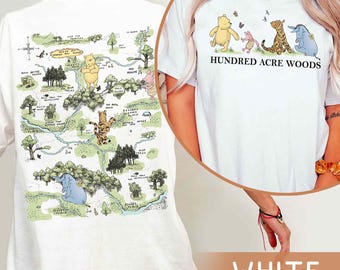 Dubbelzijdig Winnie de Poeh honderd hectare houten kaart comfort kleuren shirt, Pooh Iejoor Teigetje Knorretje T-shirt, Disneyland Trip bijpassende shirts