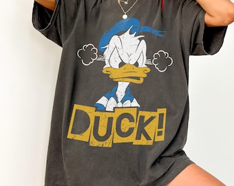 Retro Angry Donald Duck Tshirt, Grumpy Disney Duck Tee, Classic Donald Expression Graphic Shirt, Disneyland Family Vacation Gift 2025