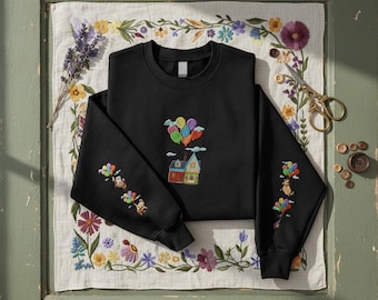 Sudadera bordada de Pixar Up Balloon House Kevin Bird "Aventuras en la Tierra", bordado de Disney Paradise Falls, viaje familiar a Disneyland