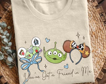 Toy Story Aliens Buzz Lightyear Woody Ears Coquette Bow Shirt, You’ve Got A Friend In Me Tee, Pixar Disney Friends Outfit, Disneyland Trip