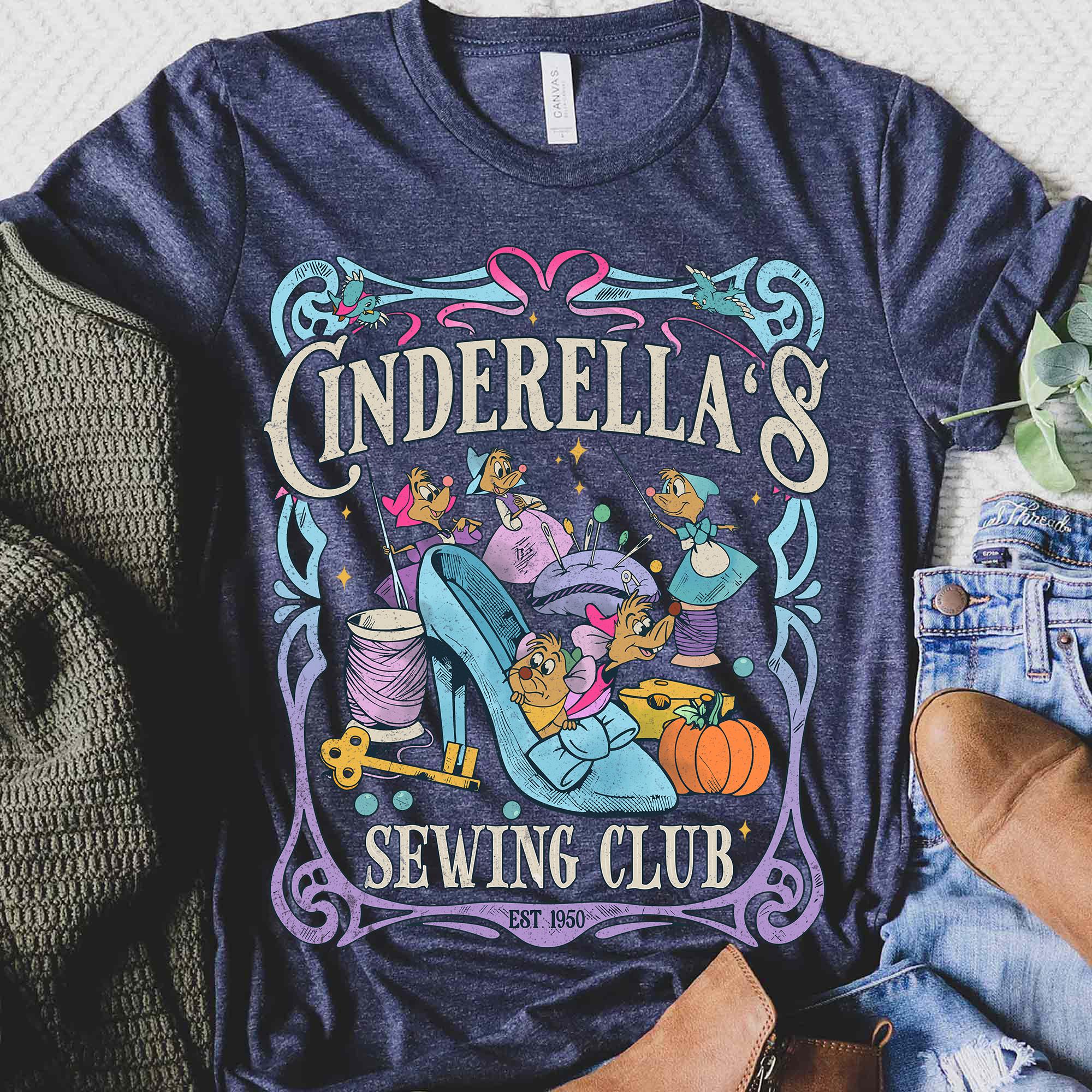 Vintage Disney Cinderella Princess Sewing Club Est 1950 Shirt, Jaq