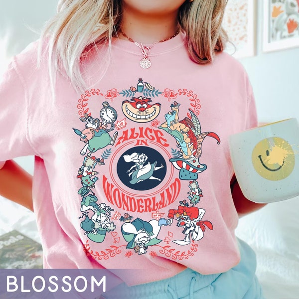 Alice In Wonder2024 Mashup Card Style Comfort Colors Shirt, Retro Mad Tea Party  Tee, Alice Cheshire Cat White Rabbit, 2024 Trip