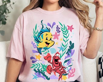 Flunder und Sebastian Blumen unter dem Meer Komfort Farben Shirt, Die kleine Meerjungfrau T-Shirt, Magic Kingdom Park, 2026 Reise