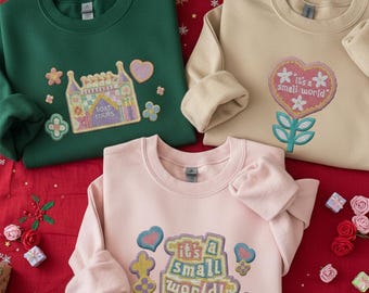 Embroidered It's a Small World Sweatshirt, Cute Disney Theme Parks Embroidery Crewneck, Magic Kingdom Outfit, Disneyland Family Trip