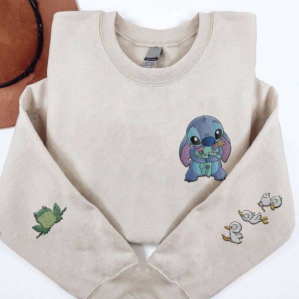 Embroidered Stitch And Scrump Frog Duck Sweatshirt, Lilo and Stitch  Embroidery Shirt, Walt  World, 2024 Family Trip