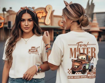Camiseta retro de dos caras Tow Mater, remolque y salvamento, con colores cómodos de Radiator Springs, camiseta lavada a cuadros de Disney Cars, viaje a Disneyland