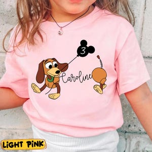 Custom Disney Toy Story Slinky Dog Birthday Shirt, Mickey Balloon Age Tee, Personalized Birthday Shirt, Disney Family Trip Matching 2025