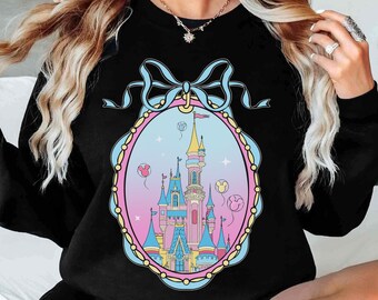 Camiseta con lazo de coqueta y dibujo de castillo de princesa de Disneyland Magic Kingdom, viaje familiar a Disneyworld y Disneyland 2025