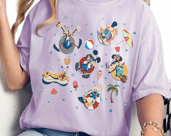 Disney Sommer Strand Ausflug Shirt, Mickey & Friends Urlaub T-Shirt, Disney Strand Wasser Spaß Shirt, Disneyland Familie Passenden Reise Outfit 2025