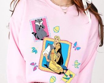 Vintage Pocahontas Captain John Smith Meeko Racoon Flit Bird Shirt, Disney Pocahontas Princess Tee, Disneyland Family Matching Trip Outfits