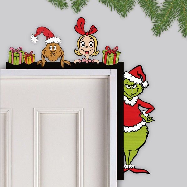 Grinch Movie Door Corner Decor, Christmas Door Corners, Grinch Decor, Christmas Grinch Door Topper, Christmas Gift, Holiday Decor,Xmas Gift