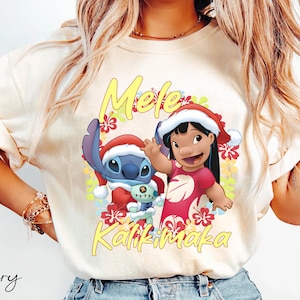 Vintage Disney Christmas Lilo And Stitch Mele Kalikimaka Shirt, Very Merry Xmas Party Shirt, Disneyland Family Trip Matching 2024