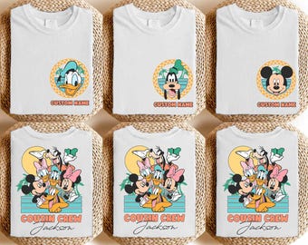 Two Sided Custom Name Disney Mickey Mouse and Friends Cousin Crew Shirt, Personalized Cousin Trip Shirt, Disney Family Matching Trip 2025