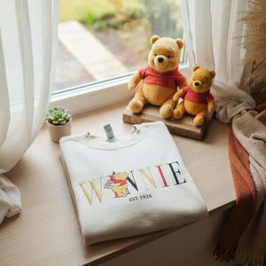 Op maat geborduurd Winnie de Poeh-sweater, schattige pooh en vriend borduurwerk ronde hals, cadeau voor hem haar, beste dag ooit, Disneyland-reis