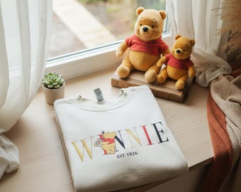 Custom Embroidered Winnie The Pooh Sweatshirt, Cute Pooh And Friend Embroidery Crewneck, Gift for Him Her, Best Day Ever, Disneyland Trip