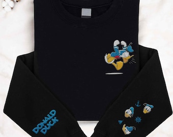 Moletom engraçado bordado do Pato Donald, 90º aniversário do Donald, Emoções do Donald, Camiseta bordada da Disney, Reino Mágico, Viagem à Disneylândia