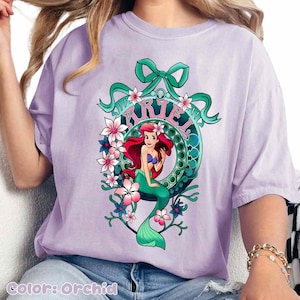 Disney The Little Mermaid Ariel Shirt, Floral Nouveau Coquette Bow Tee, Disney Princess Girl Trip Shirt, Disneyland Family Matching Trip