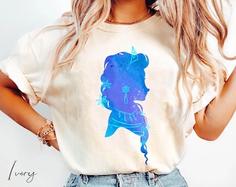 Disney Frozen Princess Elsa Jewelry Shirt, Princess Elsa Silhouette Tee, Disneyland Trip Matching Shirts, Disney Girl Trip Outfits 2025