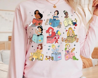 Camiseta de princesa Disney con libro de cuentos de hadas, linda camiseta Disney para niñas, atuendo para amantes de las princesas, camiseta para viaje familiar a Disneyland, regalo de Disney para amantes de los libros