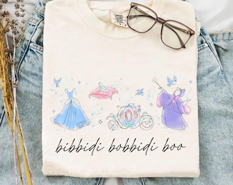 Cinderella Dress Shoe Pumpkin Carriage Fairy Godmother Bibbidi Bobbidi Boo Comfort Colors Shirt, Cinderella Watercolor Disney T-shirt