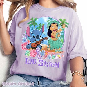 Maglietta hawaiana vintage Y2K Lilo e Stitch, maglietta Disney Ohana Means Family, graziosa maglietta da vacanza color pastello, completo coordinato per la famiglia a Disneyland