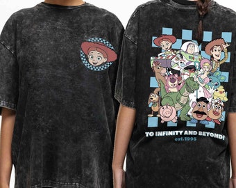 Two Sided Custom Toy Story Characters Group Checkered Comfort  Colors Shirt, Retro Disney Washed T-shirt, Buzz Woody Jessie, Disneyland Trip