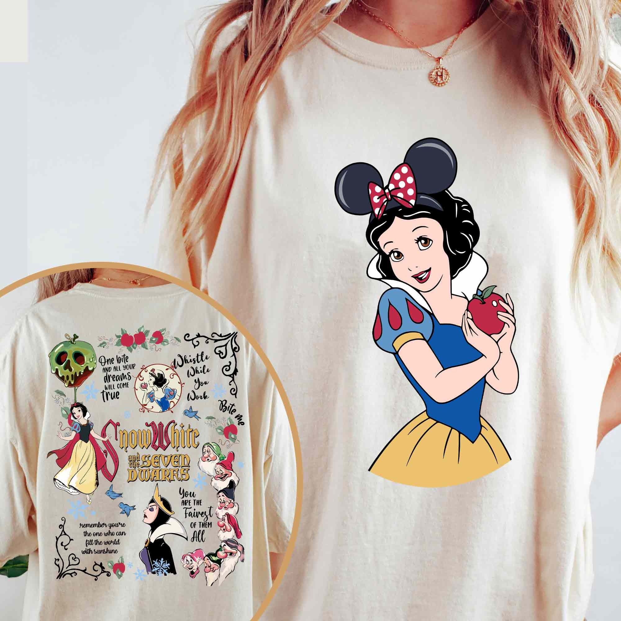 Two Sided Snow White Princess Fairest Of Them Comfort Colors Shirt, Retro Snow White And Seven Dwarfs Disney Washed T-shirt, Disneyland Trip