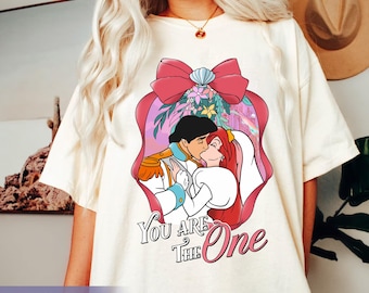 Disney Coquette Rosett Du är den rätta Glad alla hjärtans dag 2025 T-shirt, Lilla sjöjungfrun Ariel Prinsessan och Prins Eric T-shirt, Alla hjärtans dag-present