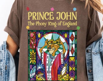 Koszulka z witrażem "Książę John Robin Hood, złoczyńcy Disneya", "Fake King of England", pasująca do rodzinnej wycieczki do Disneyworld Disneyland