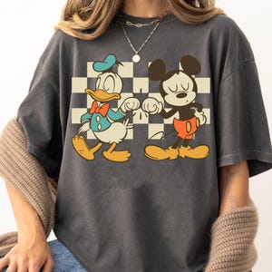 Retro Checkered Mickey Mouse and Donald Duck Fist Bump Comfort Colors Shirt, Disney Best Friends Tee, Disneyland BFF Trip, Disney Bestie