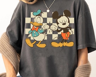 Retro Checkered Mickey Mouse and Donald Duck Fist Bump Comfort Colors Shirt, Disney Best Friends Tee, Disneyland BFF Trip, Disney Bestie