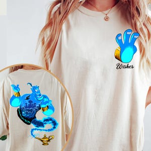 Two Sided Disney Aladdin Genie Portrait Agrabah Fill Shirt, Three Wishes Tee, Disneyworld Disneyland Family Vacation Trip Matching Outfits