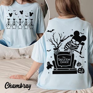 Two Sided Disney Skeleton Dance Halloween T-shirt, Funny Skeleton Mickey Ears Tee, Halloween Party Outfit, Disneyland Family Trip Matching