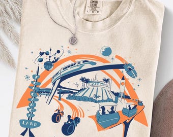 Disney Tomorrowland Magic Kingdom-shirt, retro Space Mountain Monorail-T-shirt, Tron Ride-afbeelding, vintage Disney Parks Tomorrowland 2025-shirt