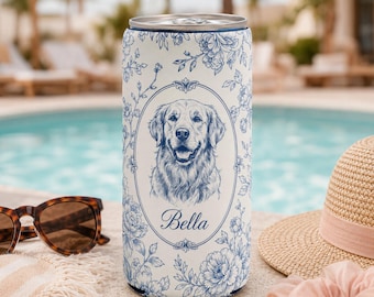Custom Pet Photo Toile De Jouy Bachelorette Can Cooler, Personalized Dog Portrait Slim Coozie, Dog Mom Party Favors, Bridesmaid Gift