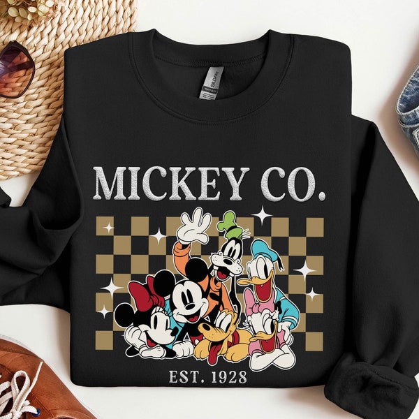 Puff Print Checkered Mickey and Co 1928 Shirt, Vintage Disney Mickey And Friends 3D Vinyl T-shirt, Disneyland Family Trip, Walt Disney World