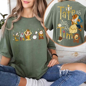 Two Sided Beauty and The Beast Belle Lumiere Cogsworth Mrs. Potts Chip Tale As Old As Time Comfort Colors Shirt, Disney Tee, Disneyland Trip