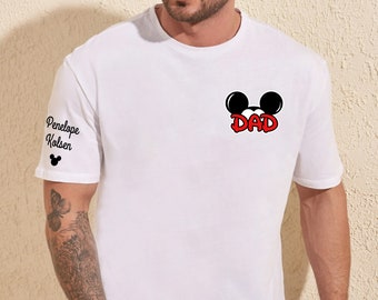 Mickey Mouse Dad Pocket Tee, Custom Kid Name On Sleeve Shirt, Personalized Disney Dad Comfort Colors T-shirt, Father's Day Gift Son Daughter