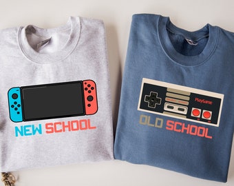 Vader en zoon gamer bijpassende Old School New School comfort kleuren shirt, videogame Daddy Life T-shirt, gaming vader T-shirt, Vaderdagcadeau